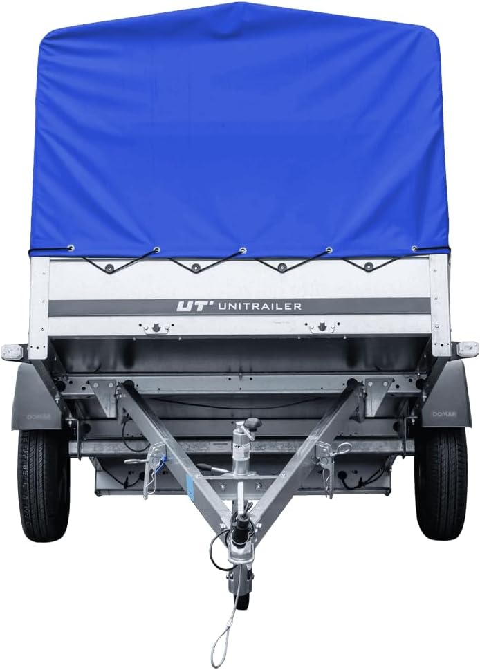 UNITRAILER Auto Anhänger 230x125 Garden Trailer 230 Kipp 750 kg mit Stützrad, Blauer Hochplane und Hochspriegel